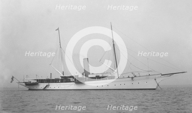 The steam yacht 'Agatha' at anchor, 1919. Creator: Kirk & Sons of Cowes.