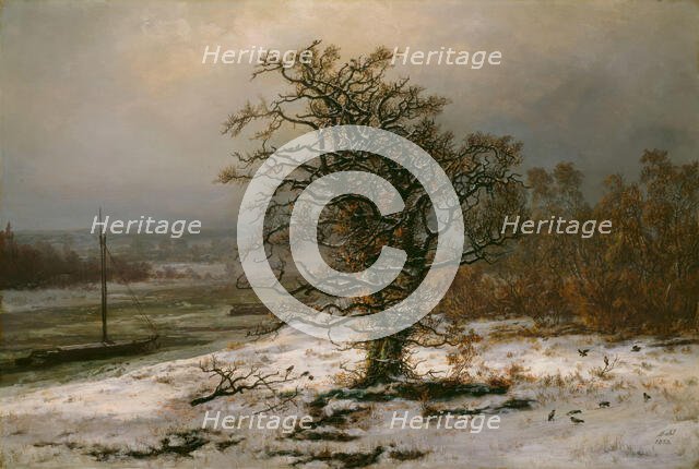 Oak Tree by the Elbe in Winter, 1853. Creator: Johan Christian Dahl.