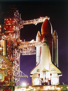 Orbiter 'Challenger' on launch pad, Kennedy Space Center, Merritt Island, Florida, USA, 1980s. Creator: NASA.
