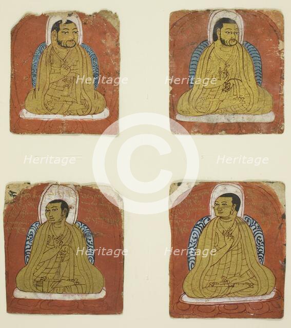Four Miniature inscribed portraits of four Lamas, 14th century. Creator: Unknown.