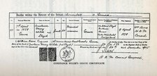 Constance Wilde's death certificate, 1898. Creator: Unknown.