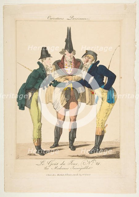 Le Goût du Jour, No. 21: Les Modernes Incroyables, from Caricatures Parisiennes, ca. 1815. Creator: Georges Jacques Gatine.