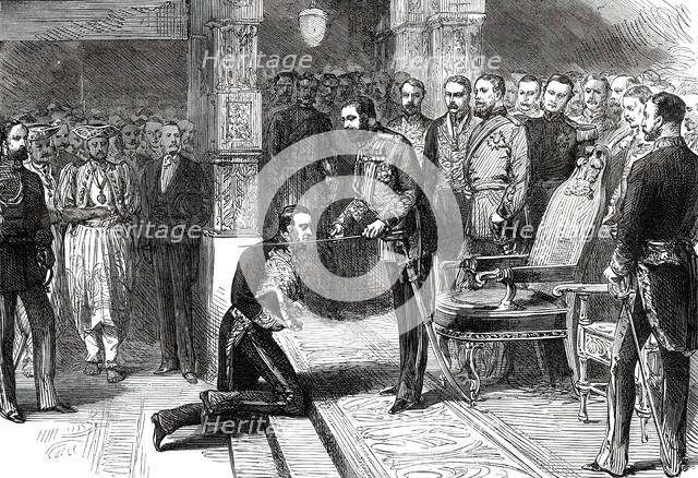 The Prince of Wales knighting the Right Hon. W. H. Gregory..., 1876. Creator: Unknown.