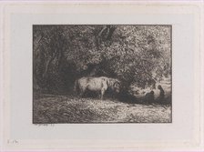 Horse Under a Tree Branch, 1846. Creator: Charles Emile Jacque.