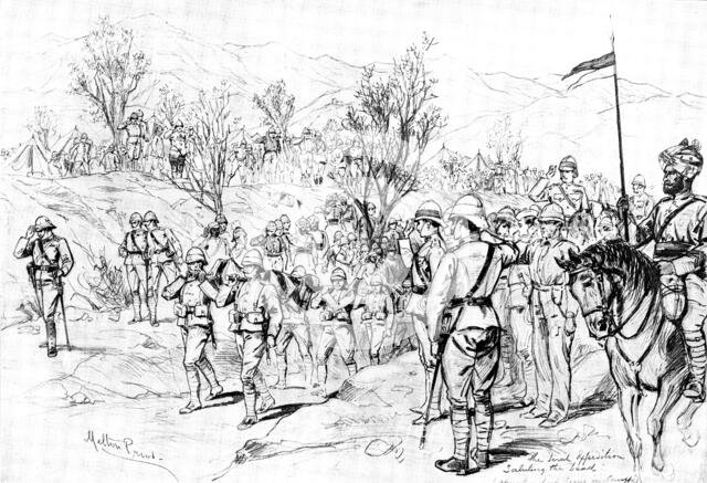 The Indian Frontier Rising: watching the conveyance of the dead - a daily occurrence, 1898. Creator: Unknown.