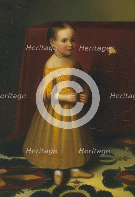 Portrait of a Young Girl with Rose and Butterfly, ca. 1838. Creator: Oliver Tarbell Eddy.