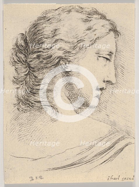 Plate 5: head of a woman, turned in profile to the right, from 'Various heads and figures'..., 1650. Creator: Stefano della Bella.
