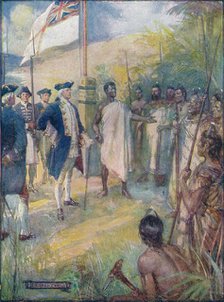 'Cook Told The Maoris That He Had Come To Set A Mark Upon Their Islands', c1908, (c1920).  Artist: Joseph Ratcliffe Skelton.