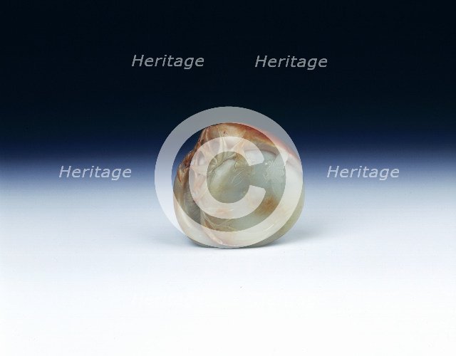 Jade pebble of three mushrooms, bamboo and moths, early Qing dynasty, China, 1644-1750. Artist: Unknown