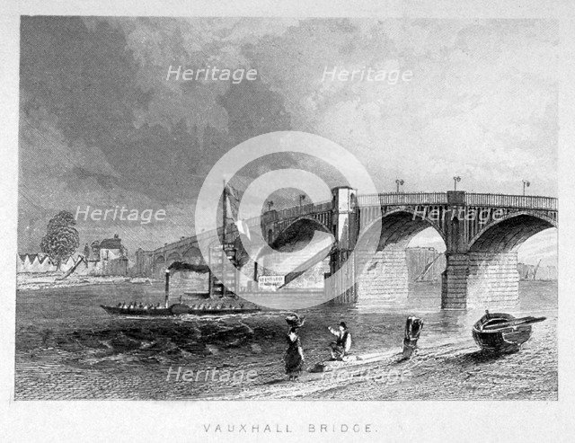 View of Vauxhall Bridge with a steamboat on the Thames, London, c1847. Artist: Anon
