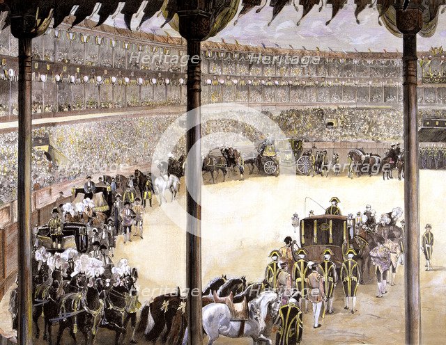 Bullfight held in Madrid with the assistance of kings' Alfonso XII, King Spain (1857-1885).