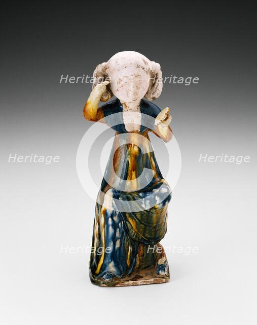 Seated Women Holding Mirror, Tang dynasty (A.D. 618-907), first half of 8th century. Creator: Unknown.