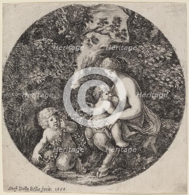 Female Satyr Nursing a Child in a Wooded Landscape, 1656. Creator: Stefano della Bella.