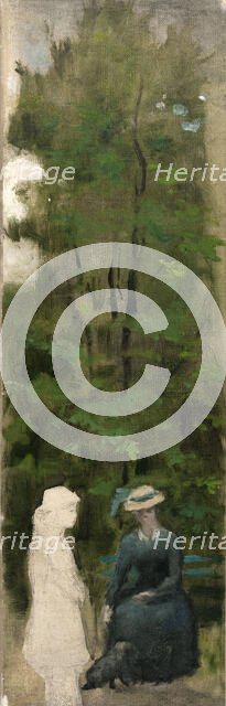 Two female figures (including one unfinished) at the foot of a tree. Creator: Henry Cros.