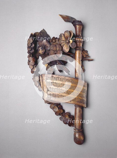 Overmantel and Cornice from Great House in Cassiobury Park, Hertfordshire, England, c. 1685. Creator: Grinling Gibbons.