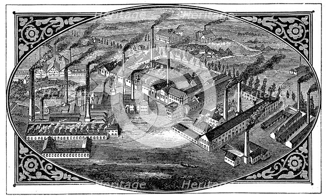 Bird's-eye view of Krupp's works, Essen, Germany, 1876. Artist: Unknown