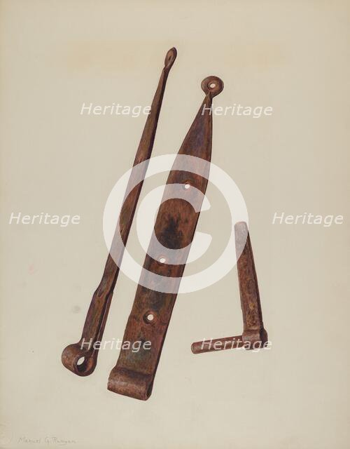 Hinges and Bolt, c. 1939. Creator: Manuel G. Runyan.