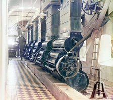 Cotton gin (?), in interior of mill, probably in Tashkent, between 1905 and 1915. Creator: Sergey Mikhaylovich Prokudin-Gorsky.