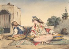 A Moroccan Couple on Their Terrace, 1832. Creator: Eugene Delacroix.