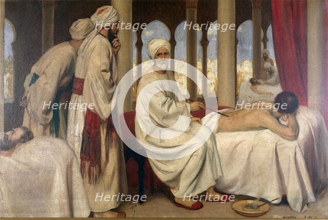 Albucasis blistering a patient in the hospital at Cordova, c10th century, c1912. Creator: Ernest Board.