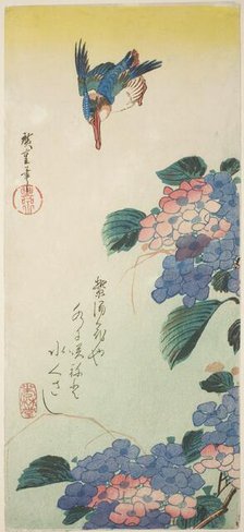 Kingfisher and hydrangea, 1830s. Creator: Ando Hiroshige.