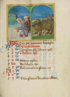 July Calendar Page; Reaping; Leo; Book of Hours, early 16th century. Creator: Unknown.