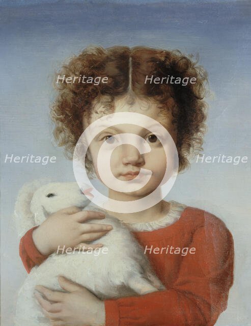 Portrait of Lina Calamatta as a child, with a lamb in her arms, 1848. Creator: Josephine Calamatta.
