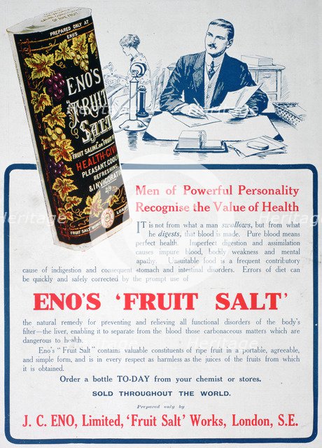 Eno's Fruit Salt advertisement, 1915. Artist: Unknown