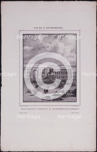 Views of Saint Petersburg. The equestrian statue of Peter the Great on Senate Square, 1833. Artist: Sadovnikov, Vasily Semyonovich (1800-1879)
