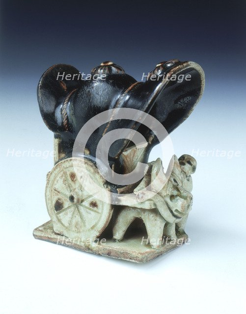 Ox-drawn covered wagon with lady passenger, late Tang dynasty, China, 9th century. Artist: Unknown