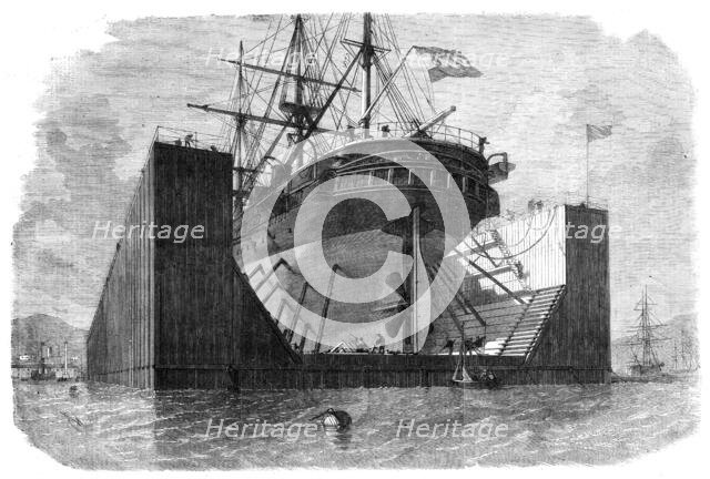 Floating pontoons or dock prepared by Messrs. Rennie and Son for the government of Spain, 1862. Creator: Unknown.