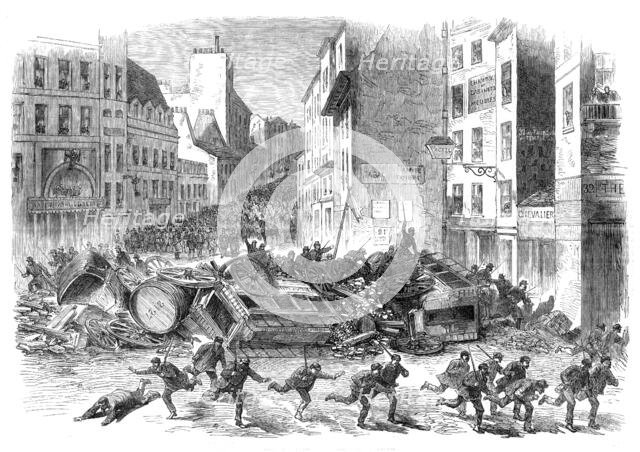 The Disturbances in Paris: barricade in the Faubourg du Temple, 1870. Creator: Unknown.
