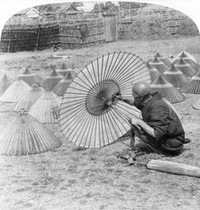 A Japanese umbrella maker, Kobe, Japan, 1896.Artist: Underwood & Underwood