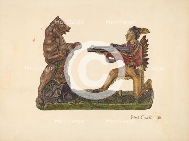 Toy Bank: Bear and Indian, 1939. Creator: Ethel Clarke.