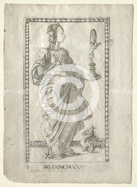 Prudence (from the Tarocchi, series B: Cosmic Principles & Virtues, #35), before 1467. Creator: Master of the E-Series Tarocchi (Italian, 15th century).