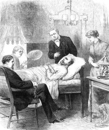 President Garfield lying wounded in his room at the White House, Washington, 1881. Creator: Unknown.