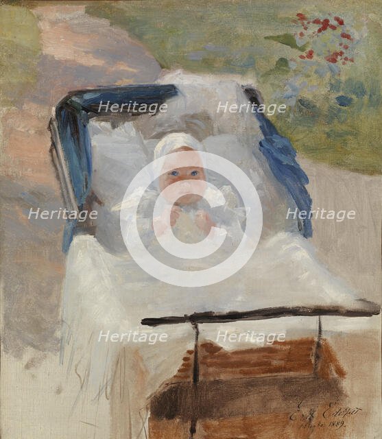 The Artist's Son Erik in a Pram; The Artist´s Son Erik in his Perambulator, 1889. Creator: Albert Edelfelt.