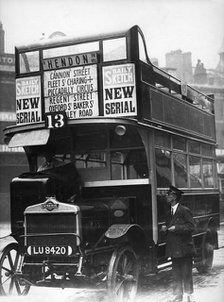No 13 bus, London, c1910s(?). Artist: Unknown