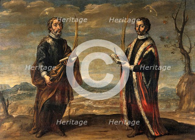 Saint Cosmas and Saint Damian in a landscape, c1660s. Creator: Andres Perez.