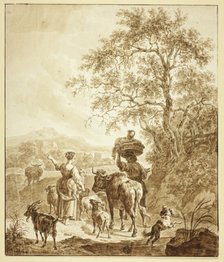 Shepherdess and Peasant with Flock in Italianate Landscape, n.d. Creator: Unknown.