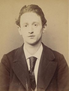 Perot. Gaston, Auguste. 22 ans, né à Paris XVllle. Journalier. Anarchiste. 4/3/94. , 1894. Creator: Alphonse Bertillon.