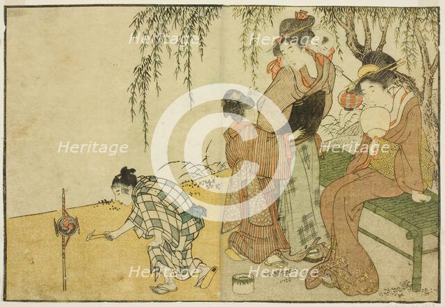 Enjoying Fireworks, from the illustrated book "Picture Book: Flowers of the Four Seasons..., 1801. Creator: Kitagawa Utamaro.