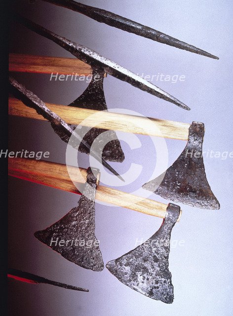 Viking battle-axes and spears from the Thames at London Bridge, c840-c1020. Artist: Unknown