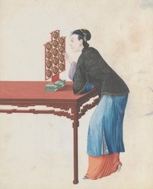 Watercolour of musician playing yunluo, late 18th century. Creator: Unknown.