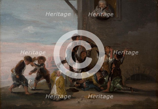 Children fighting for chestnuts (Niños peleándose por castañas), 1786. Creator: Goya, Francisco, de (1746-1828).