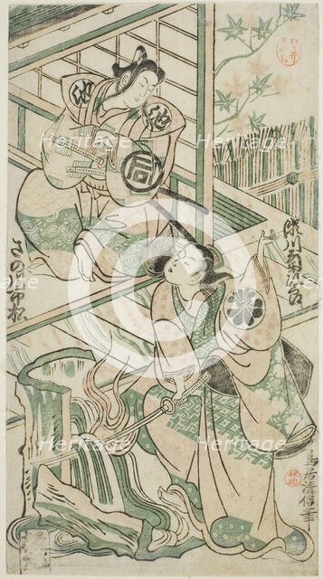 The Actors Sanogawa Ichimatsu I as Ike no Shoji and Segawa Kikujiro I as Hitachi Kohagi in..., 1747. Creator: Torii Kiyonobu II.