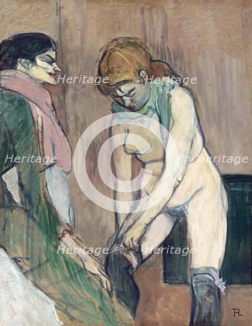 Woman Pulling up her Stockings.