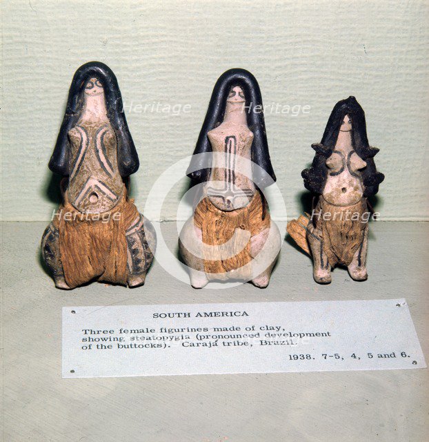 Three Clay Female Fertility figures from Caraja Tribe, Brazil showing Steatopygia Artist: Unknown.