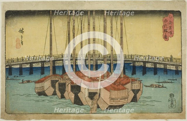 View of Eitai Bridge (Eitaibashi no zu), from the series "Famous Places in Edo (Koto...,c. 1835/38. Creator: Ando Hiroshige.