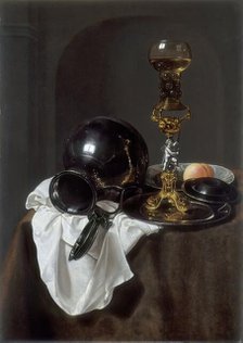 Still Life with Glass of Wine, pewter Jug and other Objects, c1640s. Creator: Jan Jansz Treck.